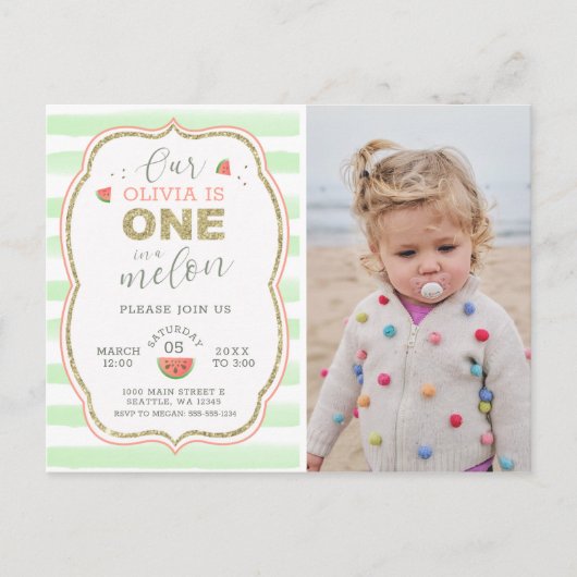 Rosa und goldene Sparkle Eins in einem Melone 1. G Postkarte (Vorderseite)