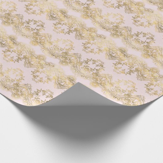 Rosa und goldene Spitze Geschenkpapier (Ecke)