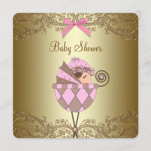 Rosa und Goldene Spitze Mädchen Baby Shower Einladung