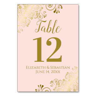 Rosa und goldene Spitzen Elegante Frilly Wedding Tischnummer