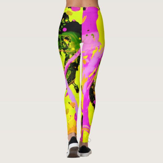 Rosa und goldene Spritzer Farbe Abstrakt Leggings (Rückseite)