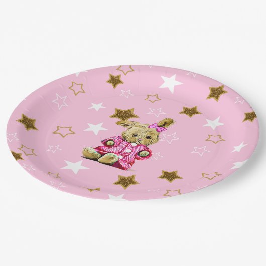 Rosa und goldene Stars und Teller für sonniges Pap (Schrägansicht)