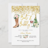 Rosa und goldene Stiefel und blubbly Brautparty Einladung (Vorderseite)