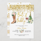 Rosa und goldene Stiefel und blubbly Brautparty Einladung (Vorne/Hinten)