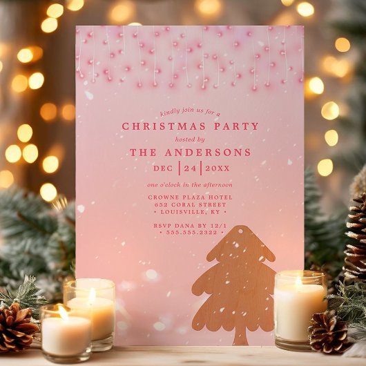 Rosa und goldene Streichellichter Modernes Weihnac Einladung