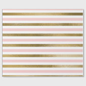 Rosa und goldene Streifen Geburtstagsparty Geschenkpapier (Flach)