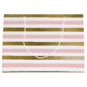 Rosa und goldene Streifen Geburtstagsparty Große Geschenktüte (Vorderseite)