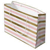 Rosa und goldene Streifen Geburtstagsparty Große Geschenktüte (Rückseite Schrägansicht)