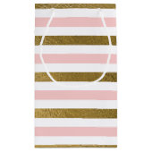 Rosa und goldene Streifen Geburtstagsparty Kleine Geschenktüte (Rückseite)