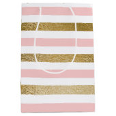 Rosa und goldene Streifen Geburtstagsparty Mittlere Geschenktüte (Vorderseite)