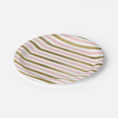 Rosa und goldene Streifen Geburtstagsparty Pappteller (Schrägansicht)