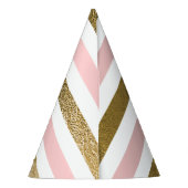 Rosa und goldene Streifen Geburtstagsparty Partyhütchen (Rückseite)