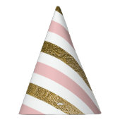 Rosa und goldene Streifen Geburtstagsparty Partyhütchen (Rechts)