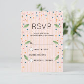 Rosa und goldene Streifen Grüne Blätter & Confetti RSVP Karte (Stehend Vorderseite)