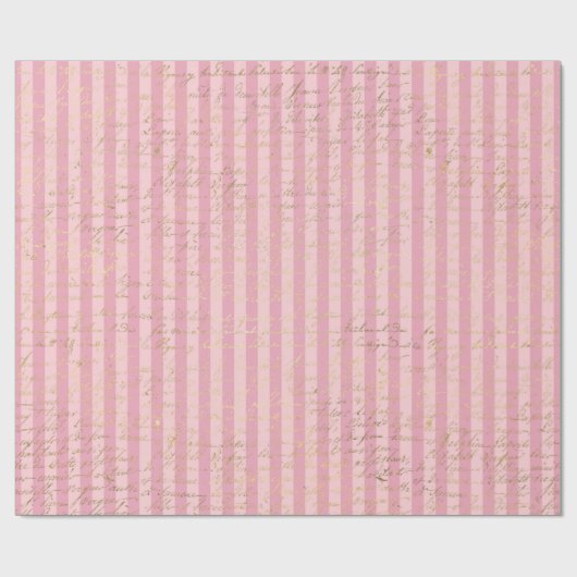 Rosa und goldene Streifen Pariser Kalligrafie Geschenkpapier (Flach)