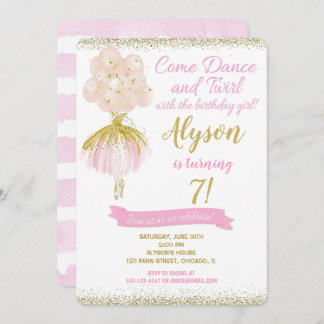 Rosa und goldene Tänzerin Geburtstag Einladung