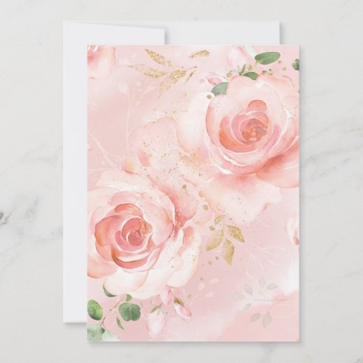 Rosa und goldene Taufe Einladung Rose (Rückseite)