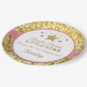 Rosa und goldene Teller: Twinkle Twinkle Stern Pappteller (Schrägansicht)