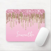 Rosa und goldene Tropfen Glitzer Name Mousepad (Mit Mouse)