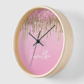 Rosa und goldene Tropfen Glitzer Name Uhr (Winkel)
