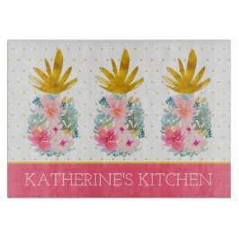 Rosa und goldene tropische Ananas und Polka-Punkte Schneidebrett