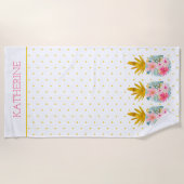 Rosa und goldene tropische Ananas und Polka-Punkte Strandtuch (Vorderseite)