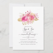 Rosa und goldene tropische Blütensippe und sehen Einladung (Vorderseite)