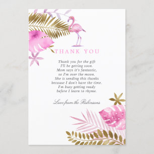 Rosa und Goldene Tropische Flamingo-Baby-Shower-Da Dankeskarte