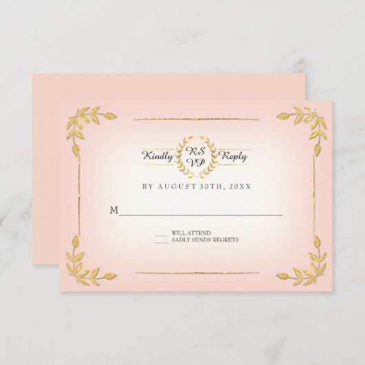 Rosa und goldene UAWG Moderne Laurel Leaf Wreath C RSVP Karte (Vorne/Hinten)