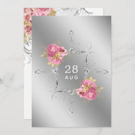 Rosa und goldene und silberfarbene Diamantenhochze Save The Date