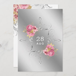 Rosa und goldene und silberfarbene Diamantenhochze Save The Date