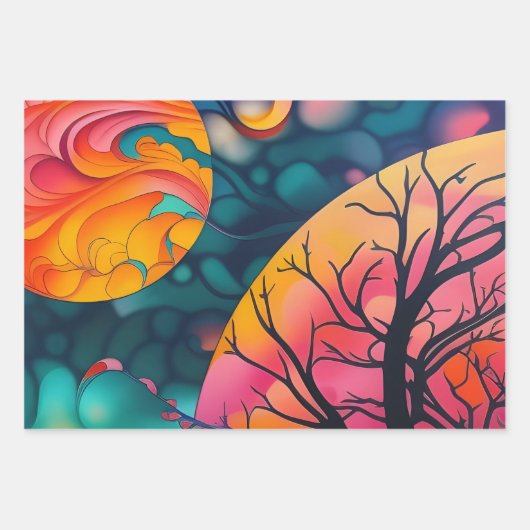 Rosa und goldene Vollmond Silhouette Geschenkpapier Set (Vorderseite)