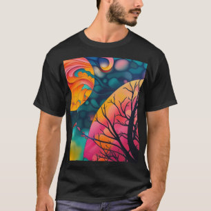 Rosa und goldene Vollmond Silhouette T-Shirt
