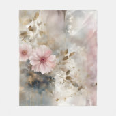 Rosa und goldene Wabi-Sabi Blume Grau Hintergrund Fleecedecke (Vorderseite)