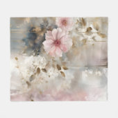 Rosa und goldene Wabi-Sabi Blume Grau Hintergrund Fleecedecke (Vorderseite (Horizontal))