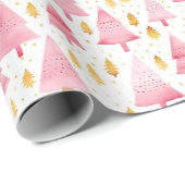 Rosa und goldene Weihnachtsbäume Geschenkpapier (Rolleneckpunkt)