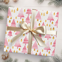 Rosa und goldene Weihnachtsbäume Geschenkpapier