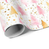 Rosa und goldene Weihnachtsbäume Geschenkpapier (Rolleneckpunkt)