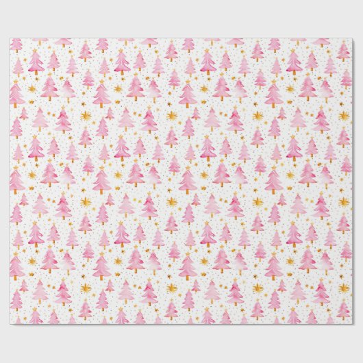 Rosa und goldene Weihnachtsbäume Geschenkpapier (Flach)