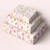 Rosa und goldene Weihnachtsbäume Geschenkpapier Set