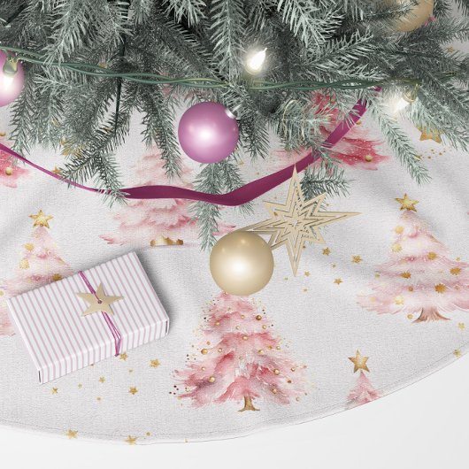 Rosa und goldene Weihnachtsbäume Polyester Weihnachtsbaumdecke
