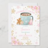 Rosa und goldene Weihnachtskekse und Kakao zum Geb Einladung (Vorderseite)