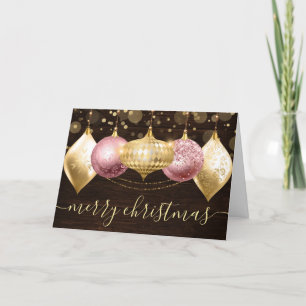 Rosa und goldene Weihnachtskugeln Ornamente Feiertagskarte