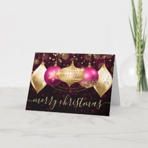 Rosa und Goldene Weihnachtskugeln Ornamente Feiertagskarte