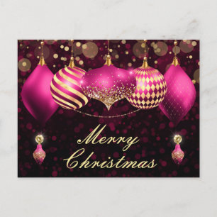 Rosa und goldene Weihnachtskugeln Ornamente Feiertagspostkarte