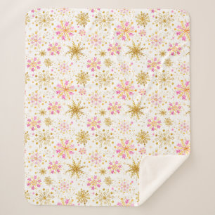 Rosa und goldene Winter-Schneeflocken Sherpadecke