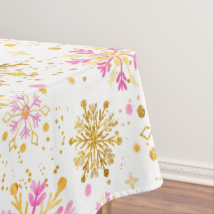 Rosa und goldene Winter-Schneeflocken Tischdecke