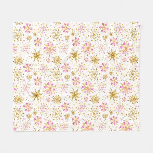 Rosa und goldene Winterschneeflocken Fleecedecke (Vorderseite (Horizontal))