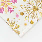 Rosa und goldene Winterschneeflocken Fleecedecke (Ecke)