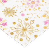 Rosa und goldene Winterschneeflocken Tischdecke (Schrägansicht)
